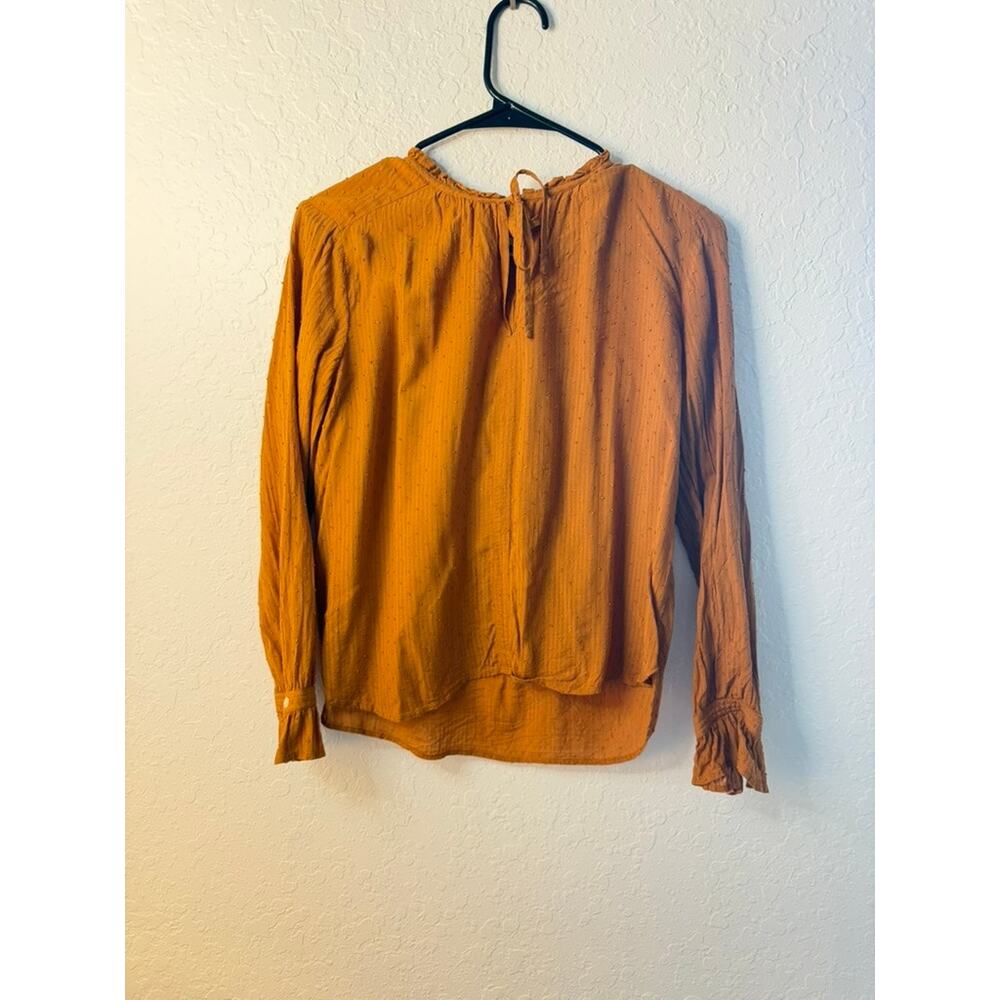 LOFT Orange Clip Dot Ruffle Neck Tie Back Long Sleeve Blouse Size SP